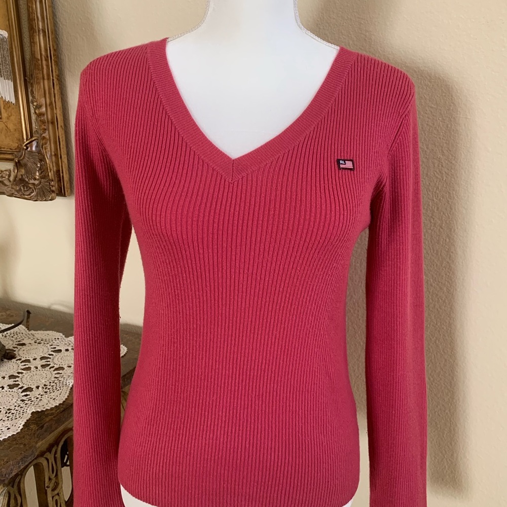Polo Jeans Sweater Pink V Neck Size S